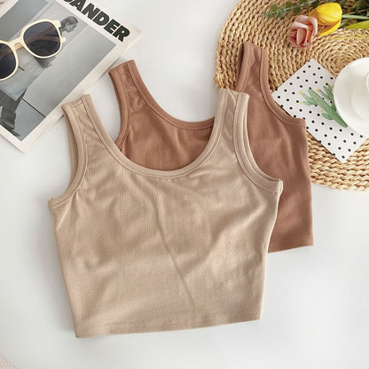 Scoop Neck Plain Crop Tank Top mySite