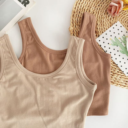 Scoop Neck Plain Crop Tank Top mySite