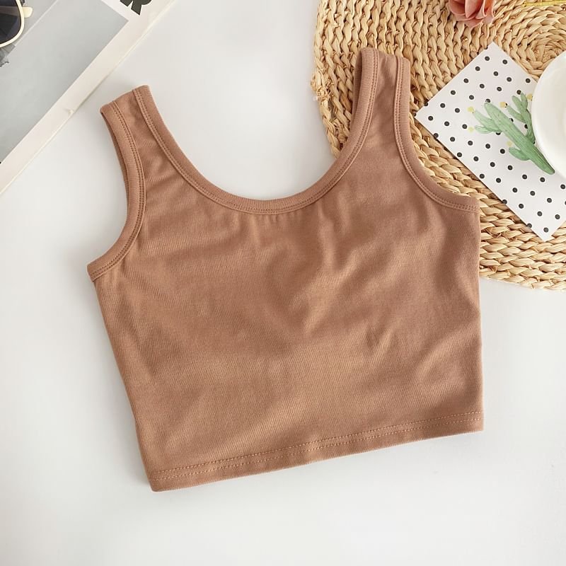 Scoop Neck Plain Crop Tank Top mySite