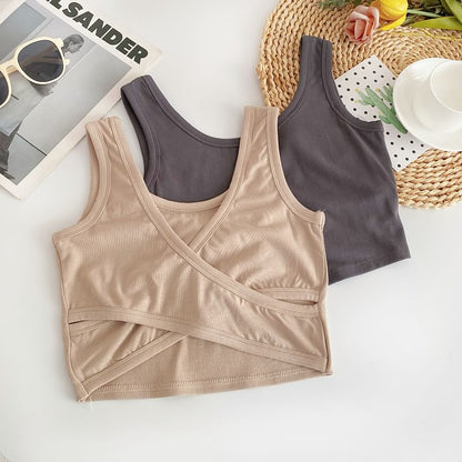 Scoop Neck Plain Crop Tank Top mySite