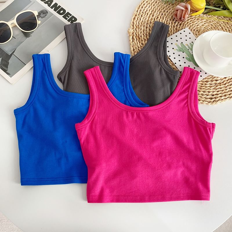 Scoop Neck Plain Crop Tank Top mySite