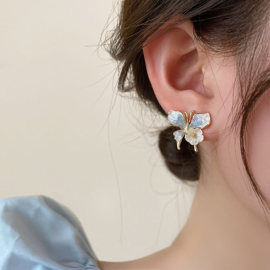 Butterfly Floral Faux Crystal Alloy Stud Earring SpreePicky