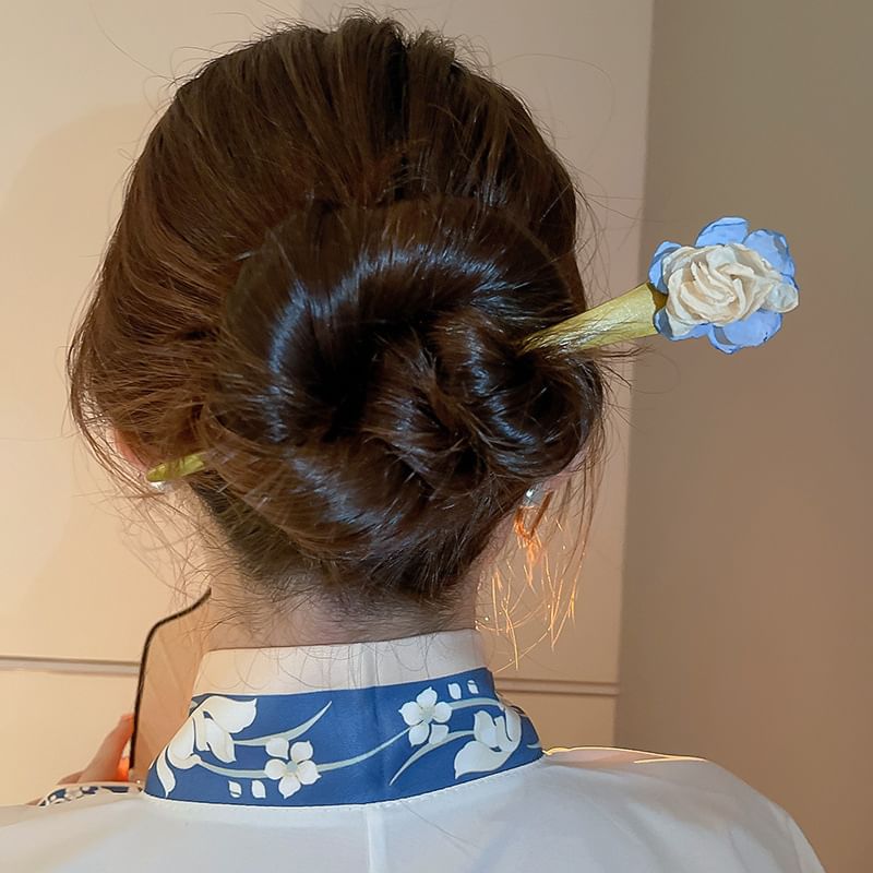 Floral Fabric Wooden Hair Stick SpreePicky