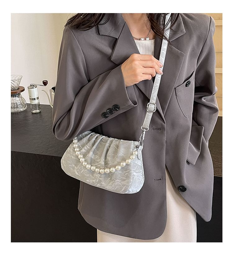 Ruched Faux Pearl Shoulder Bag SpreePicky