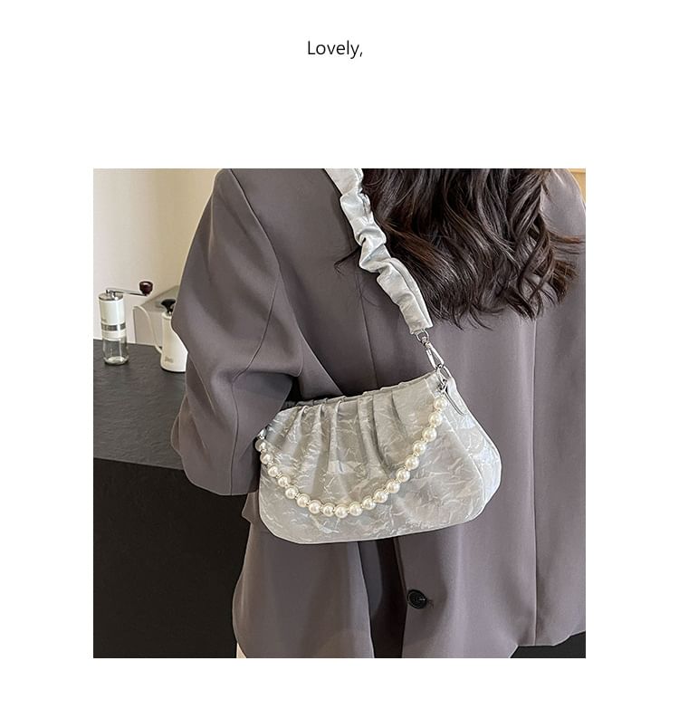 Ruched Faux Pearl Shoulder Bag SpreePicky