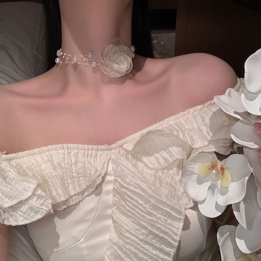 Faux Pearl Layered Choker / Floral Choker SpreePicky