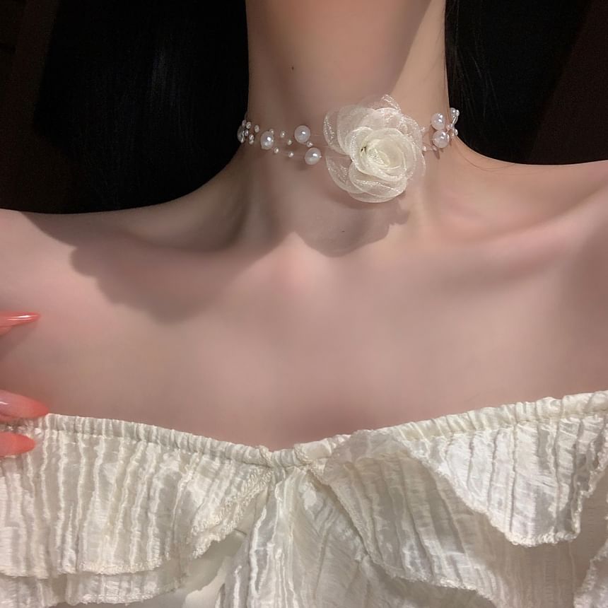 Faux Pearl Layered Choker / Floral Choker SpreePicky