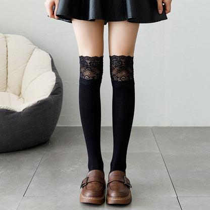 Lace Trim Over the Knee Socks SpreePicky