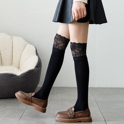 Lace Trim Over the Knee Socks SpreePicky