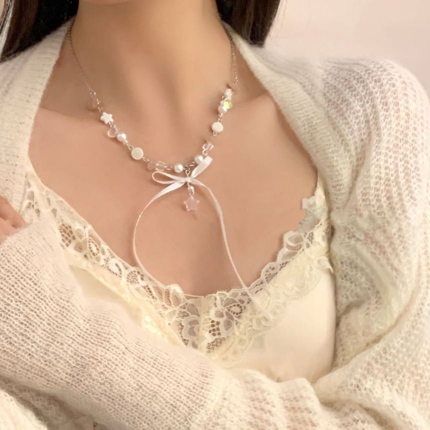 Bow Faux Pearl Beaded Necklace SpreePicky