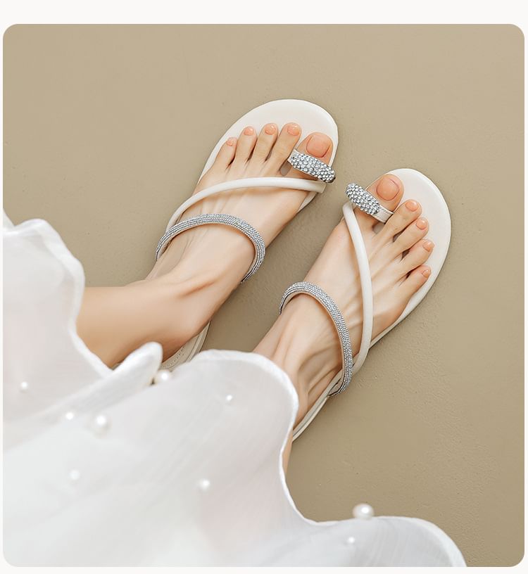 Rhinestone Toe Loop Slide Sandals SpreePicky