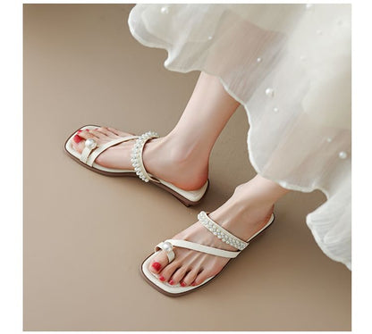 Faux Pearl Toe Loop Slide Sandals SpreePicky