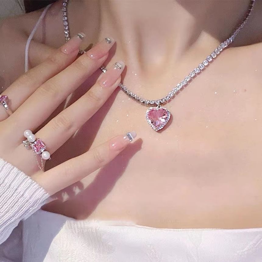 Heart Rhinestone Pendant Alloy Choker mySite