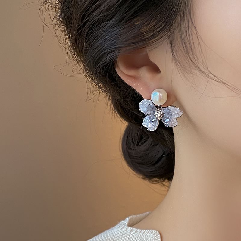 Floral Faux Crystal Faux Pearl Alloy Drop Earring mySite