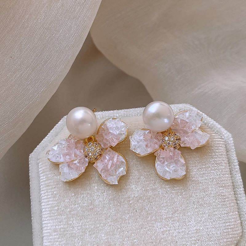 Floral Faux Crystal Faux Pearl Alloy Drop Earring mySite