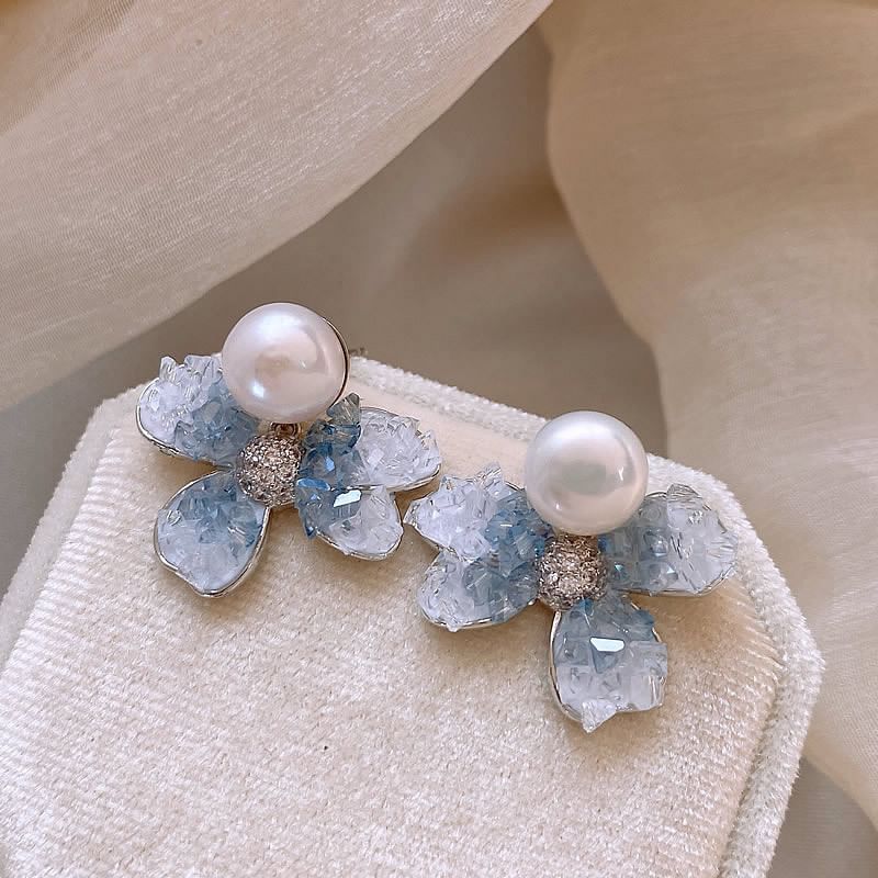 Floral Faux Crystal Faux Pearl Alloy Drop Earring mySite