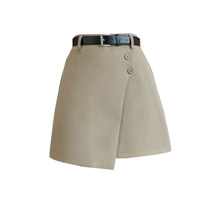 High Waist Plain Asymmetrical Buttoned Mini A-Line Skirt SpreePicky