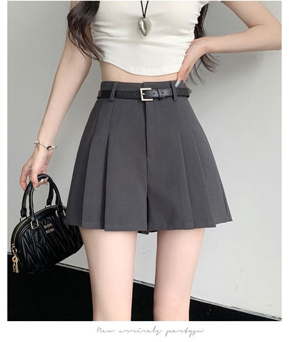 High Waist Plain Wide Leg Dress Shorts SpreePicky