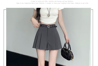 High Waist Plain Wide Leg Dress Shorts SpreePicky