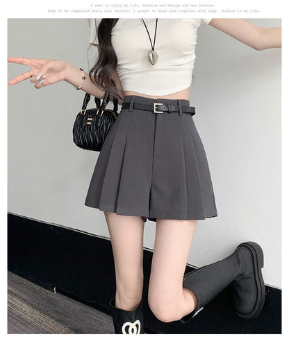 High Waist Plain Wide Leg Dress Shorts SpreePicky