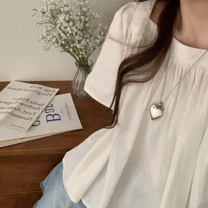 Short-Sleeve Square Neck Plain Blouse mySite