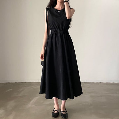 Sleeveless Plain Open Back Maxi A-Line Dress mySite