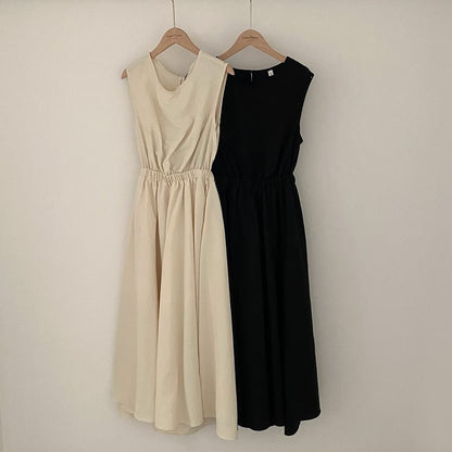 Sleeveless Plain Open Back Maxi A-Line Dress mySite