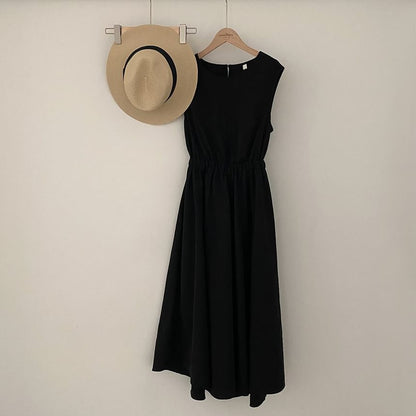 Sleeveless Plain Open Back Maxi A-Line Dress mySite