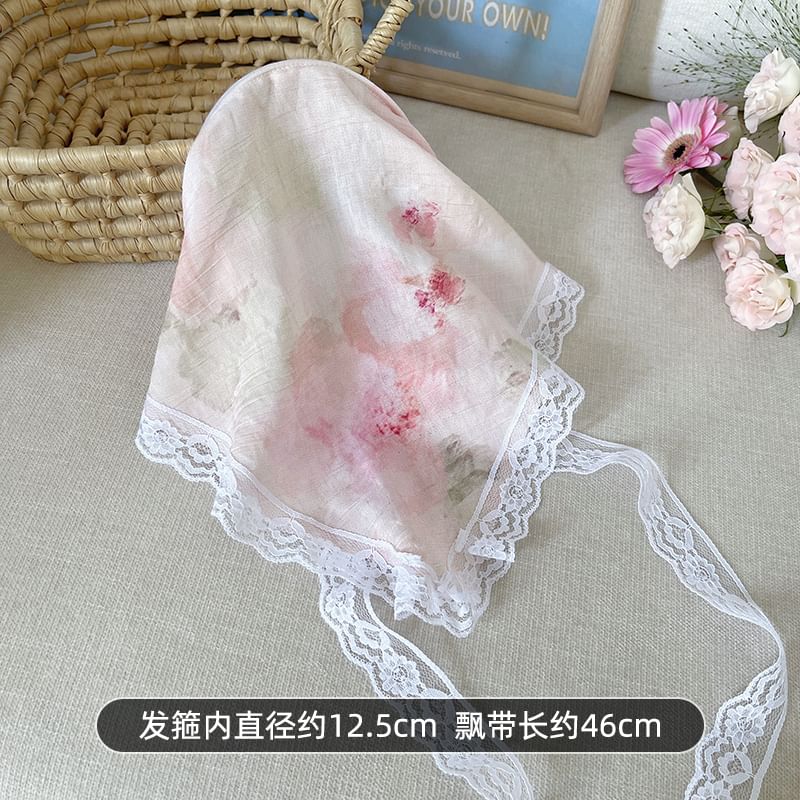 Patterned Print Lace Trim Headscarf SpreePicky