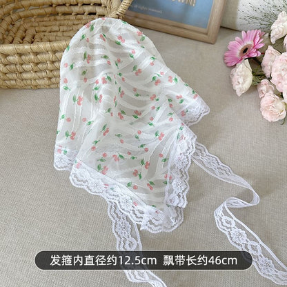 Patterned Print Lace Trim Headscarf SpreePicky