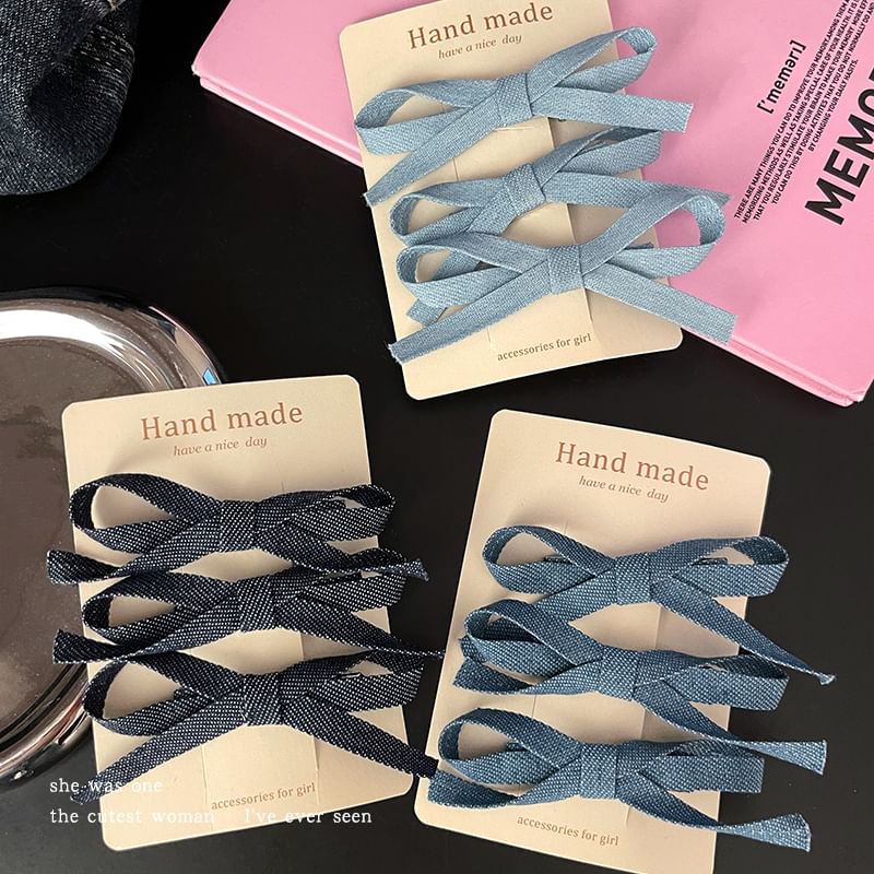 Set of 3: Bow Denim Hair Clip SpreePicky