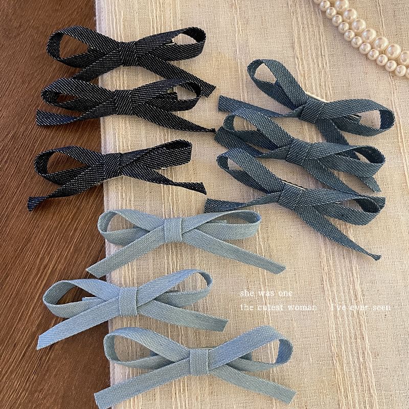 Set of 3: Bow Denim Hair Clip SpreePicky