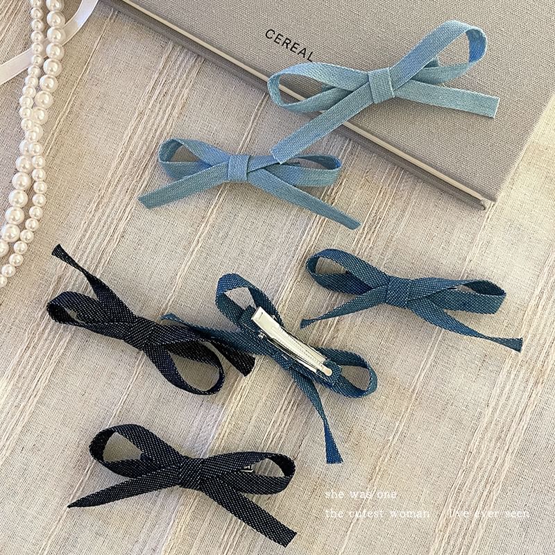 Set of 3: Bow Denim Hair Clip SpreePicky