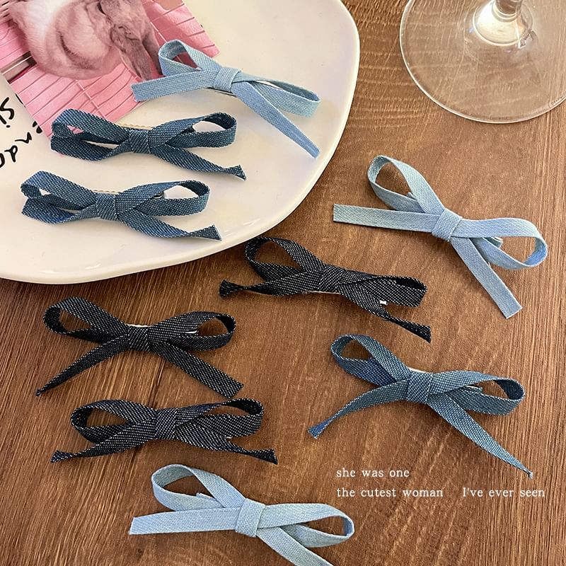 Set of 3: Bow Denim Hair Clip SpreePicky