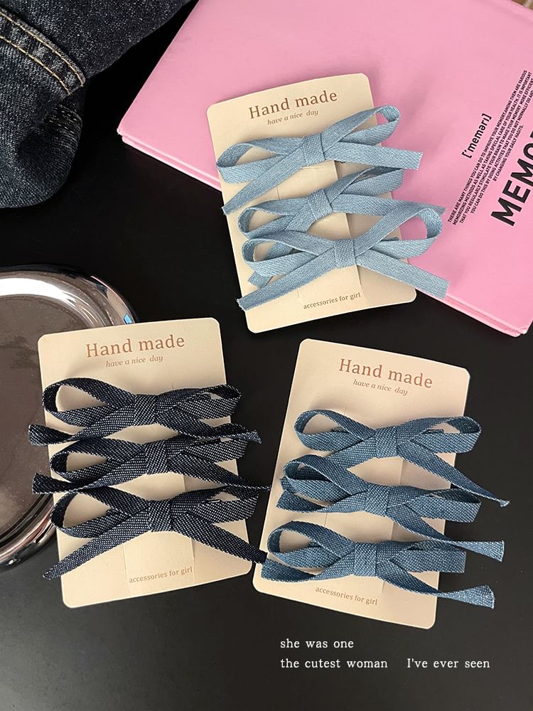 Set of 3: Bow Denim Hair Clip SpreePicky