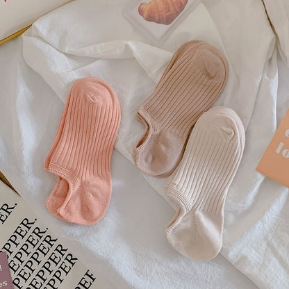 Plain Ribbed No Show Socks Set SpreePicky