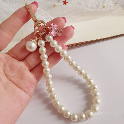 Bow Faux Pearl Phone Strap with Lanyard Pad SpreePicky