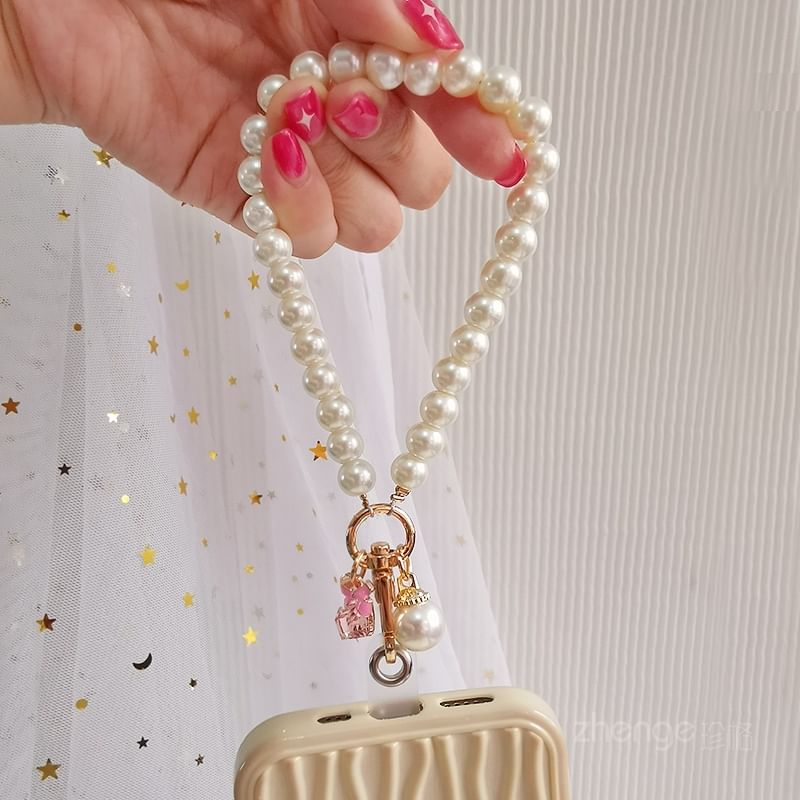 Bow Faux Pearl Phone Strap with Lanyard Pad SpreePicky