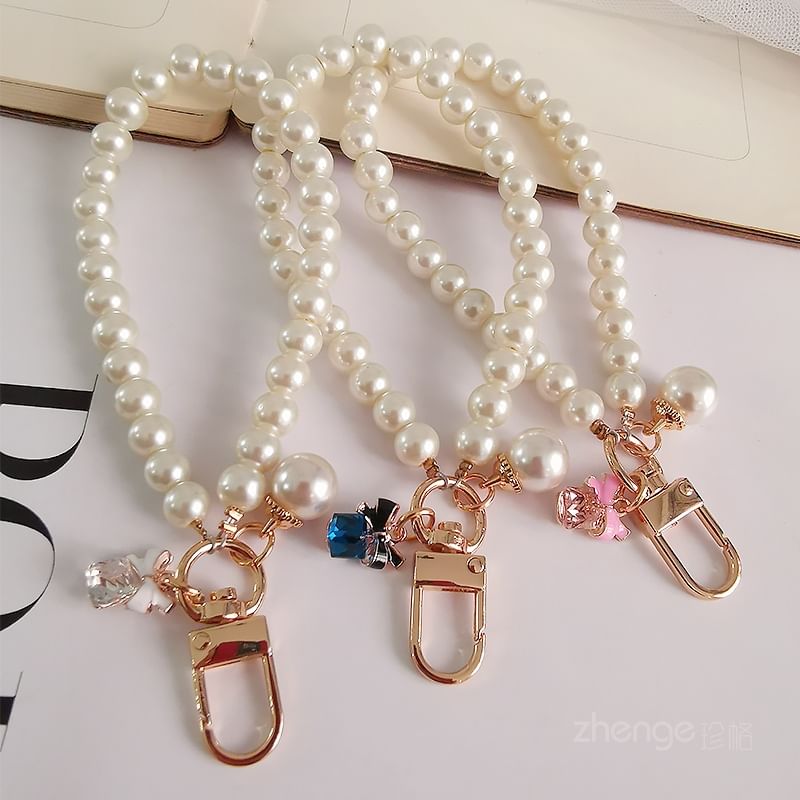 Bow Faux Pearl Phone Strap with Lanyard Pad SpreePicky