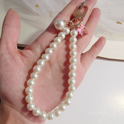 Bow Faux Pearl Phone Strap with Lanyard Pad SpreePicky