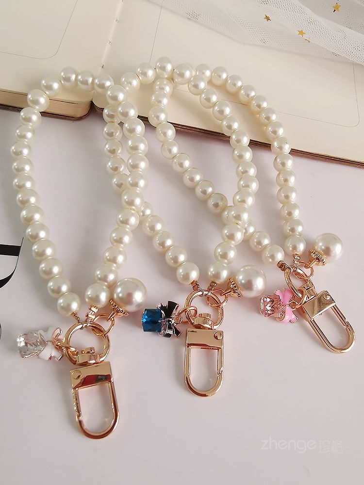 Bow Faux Pearl Phone Strap with Lanyard Pad SpreePicky