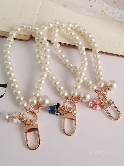 Bow Faux Pearl Phone Strap with Lanyard Pad SpreePicky