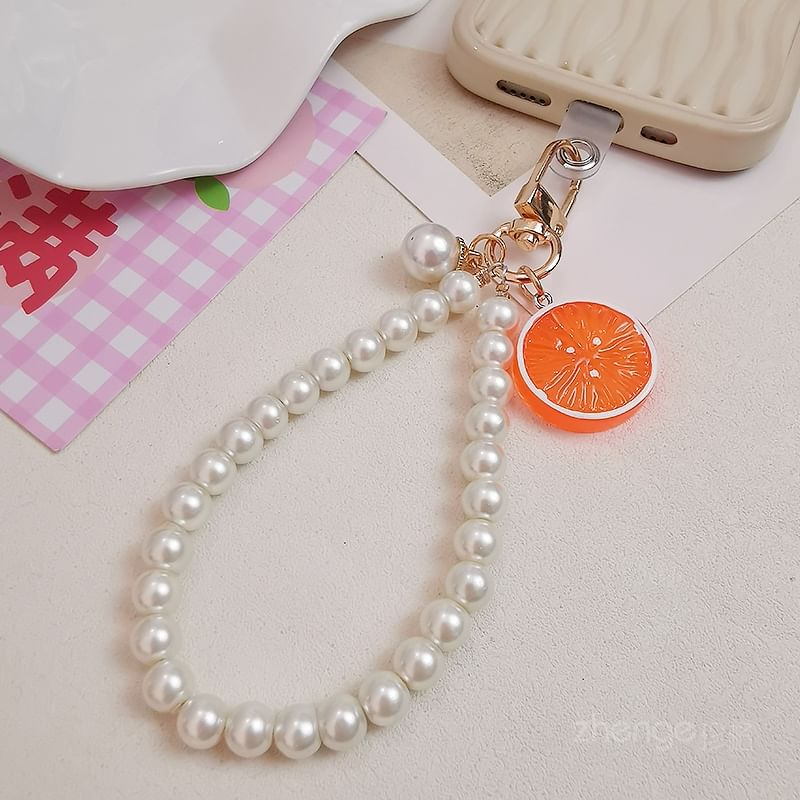 Fruit Faux Pearl Phone Strap with Lanyard Pad SpreePicky