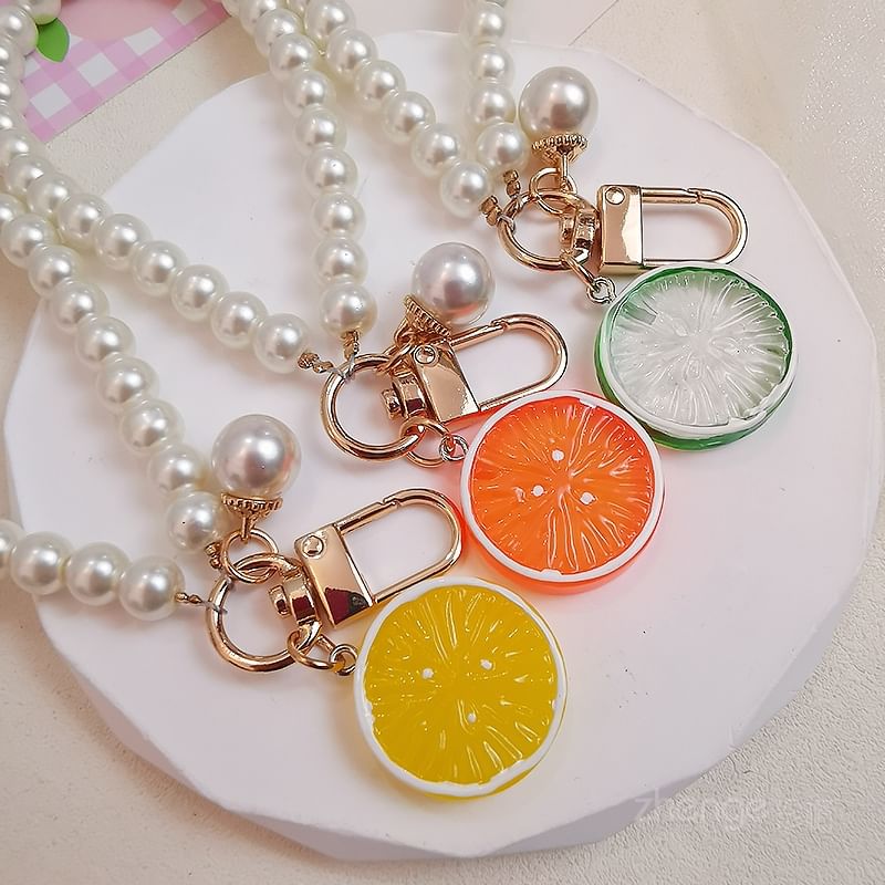 Fruit Faux Pearl Phone Strap with Lanyard Pad SpreePicky