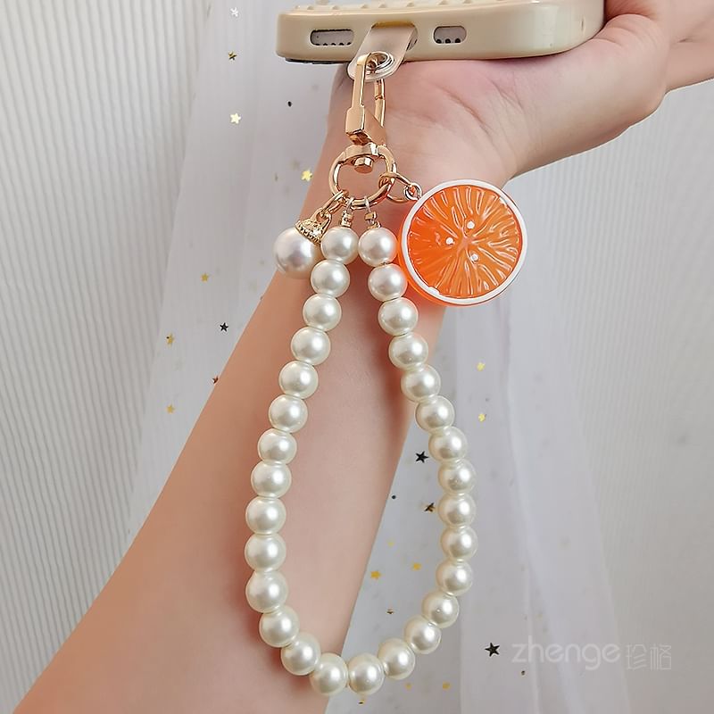 Fruit Faux Pearl Phone Strap with Lanyard Pad SpreePicky