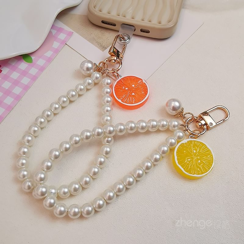 Fruit Faux Pearl Phone Strap with Lanyard Pad SpreePicky