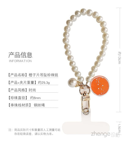 Fruit Faux Pearl Phone Strap with Lanyard Pad SpreePicky