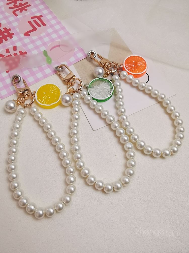 Fruit Faux Pearl Phone Strap with Lanyard Pad SpreePicky