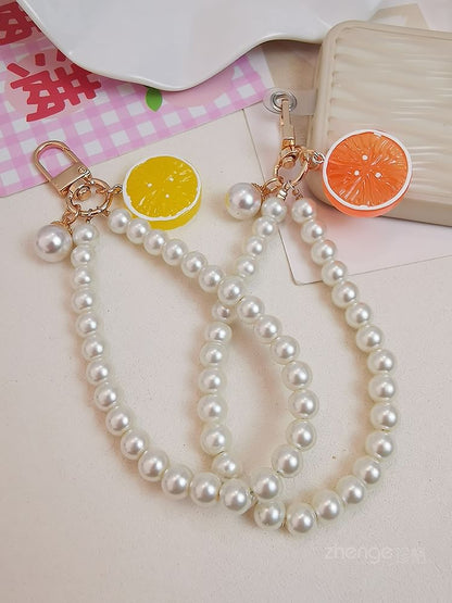 Fruit Faux Pearl Phone Strap with Lanyard Pad SpreePicky