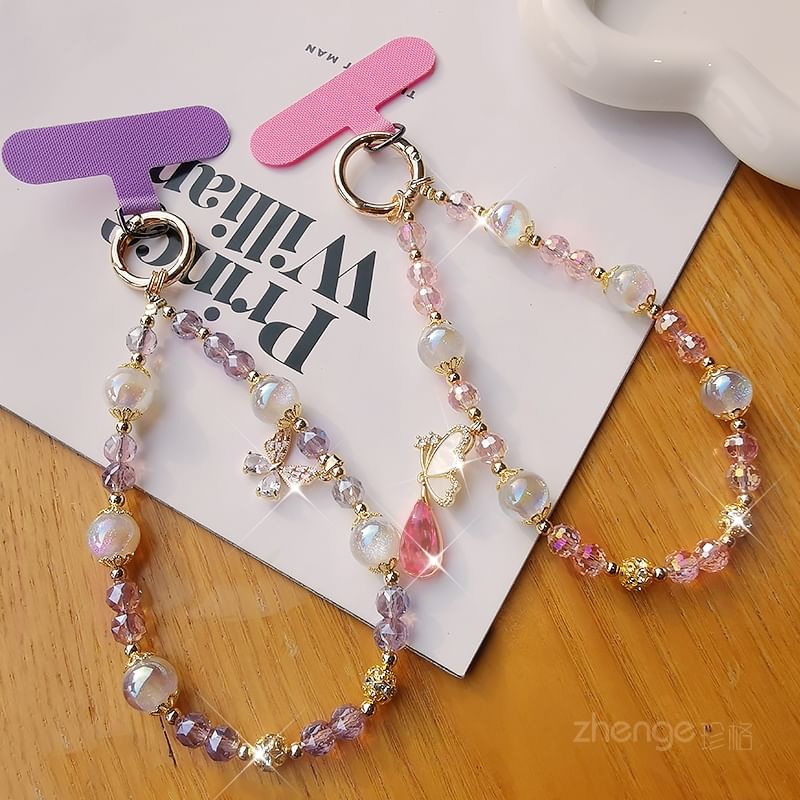 Butterfly Faux Crystal Phone Strap with Lanyard Pad SpreePicky